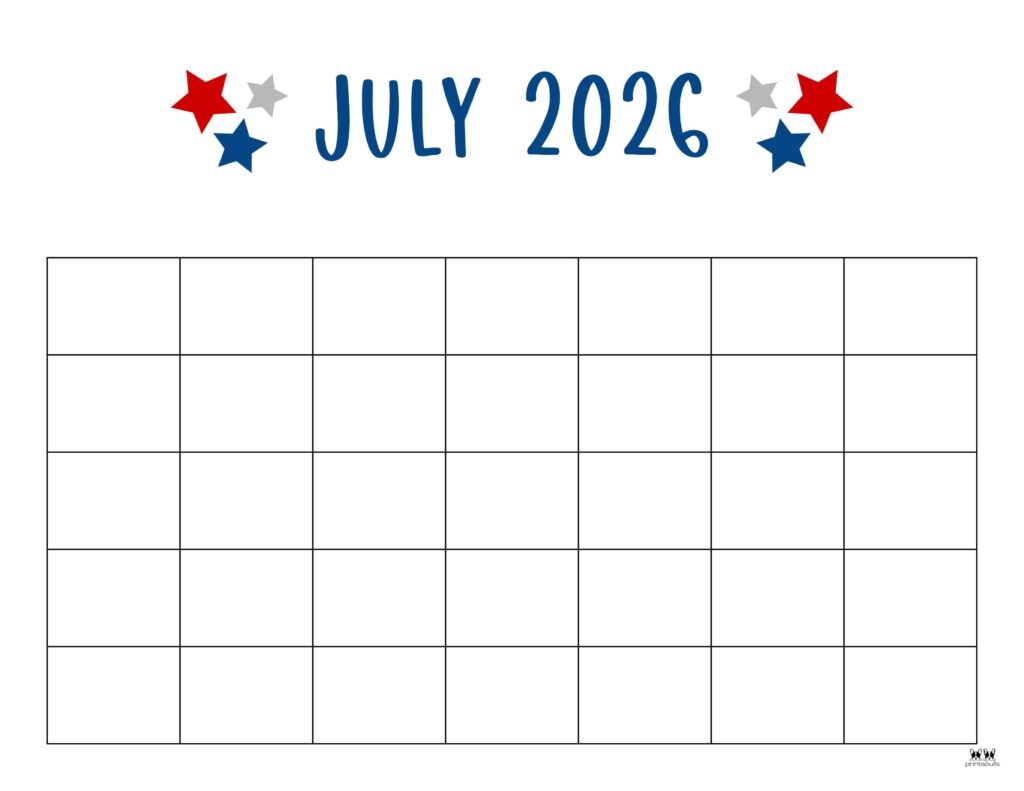 Blank July Calendar 2026 Printable
