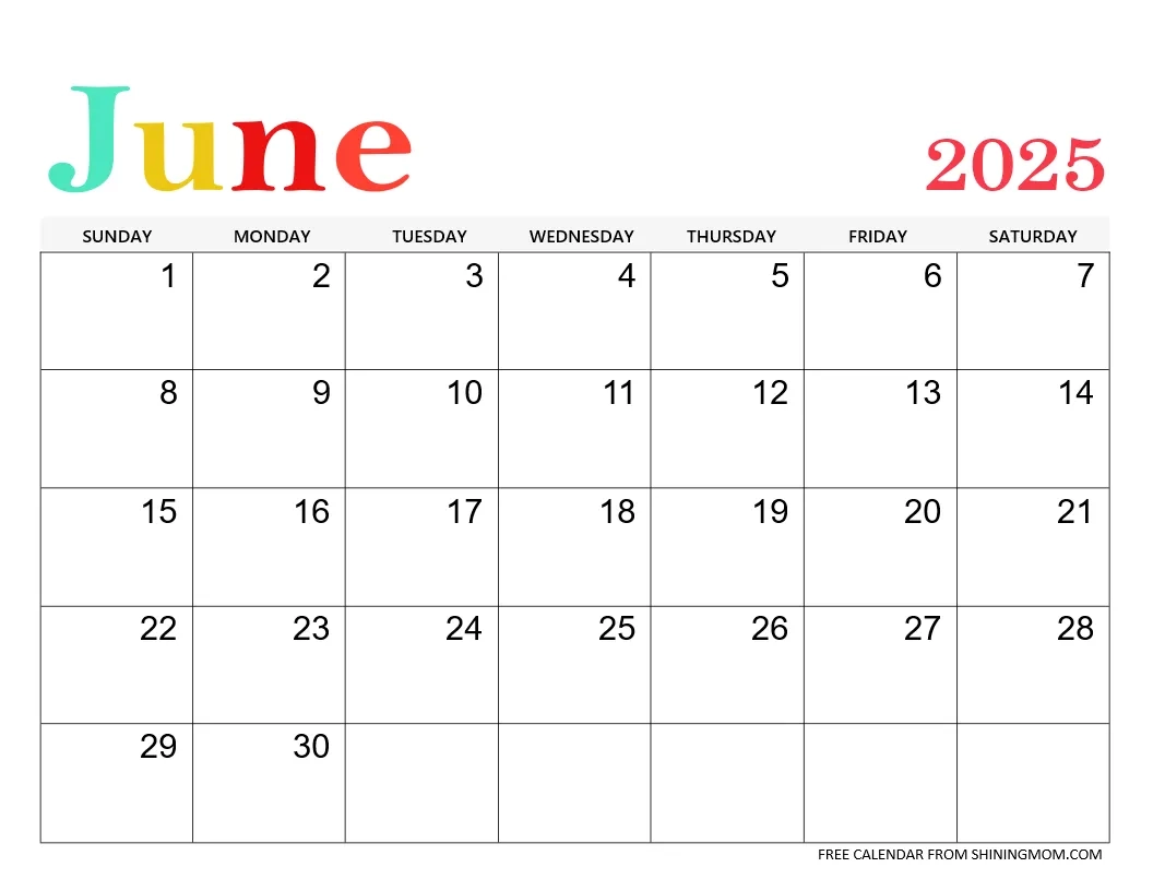 Printable Blank Calendar June
