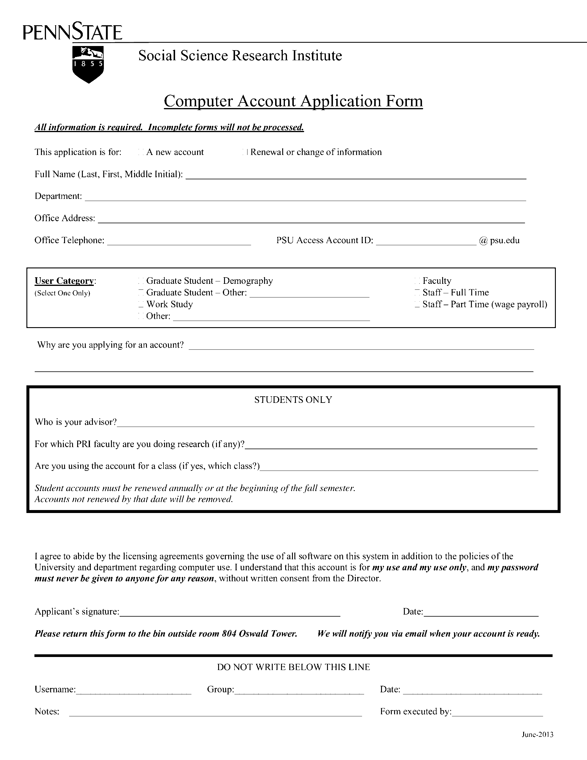 Printable Blank Application Form