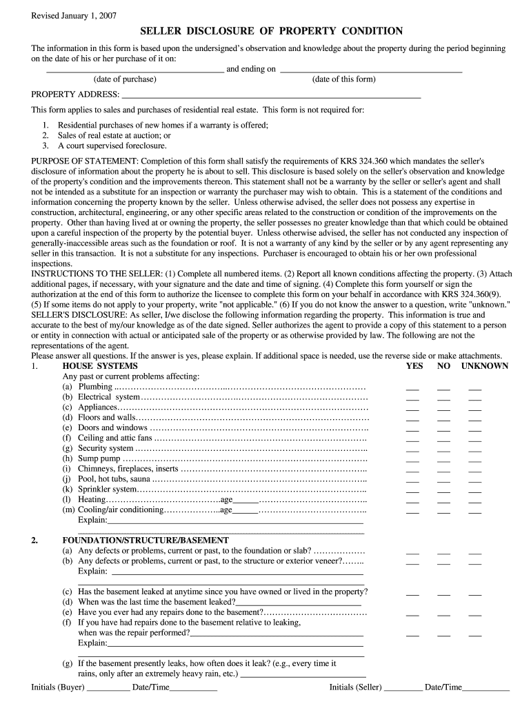 Printable Blank Sellers Disclosure