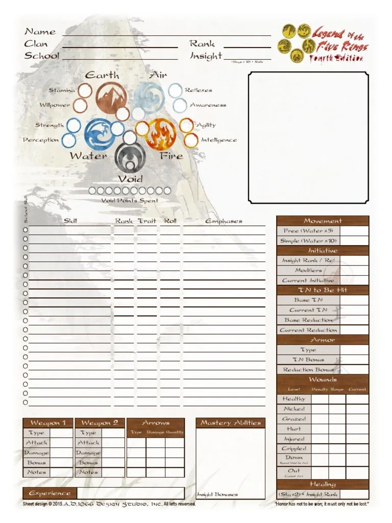 L5r Character Sheet Printable Blank