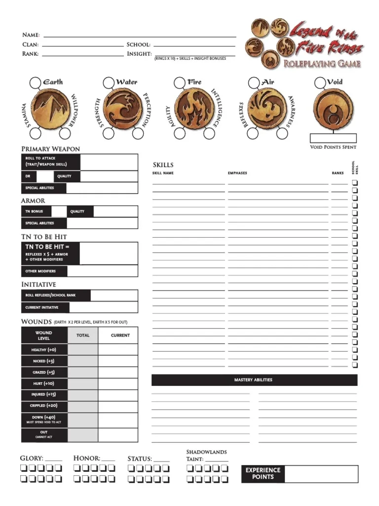 L5R Character Sheet 3rd Ed PDF PDF