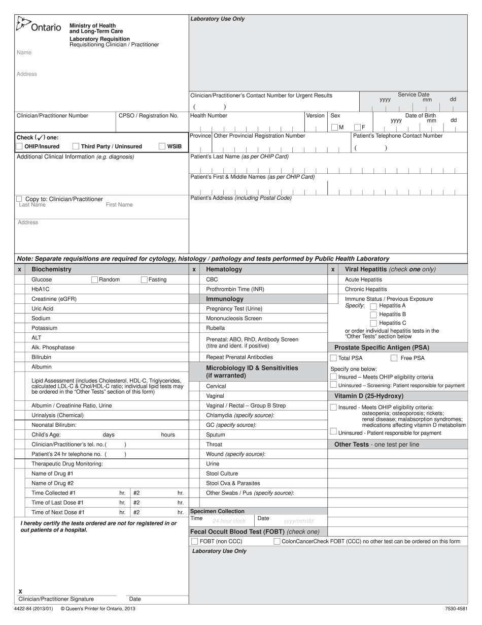 Printable Blank Labcorp Requisition Form