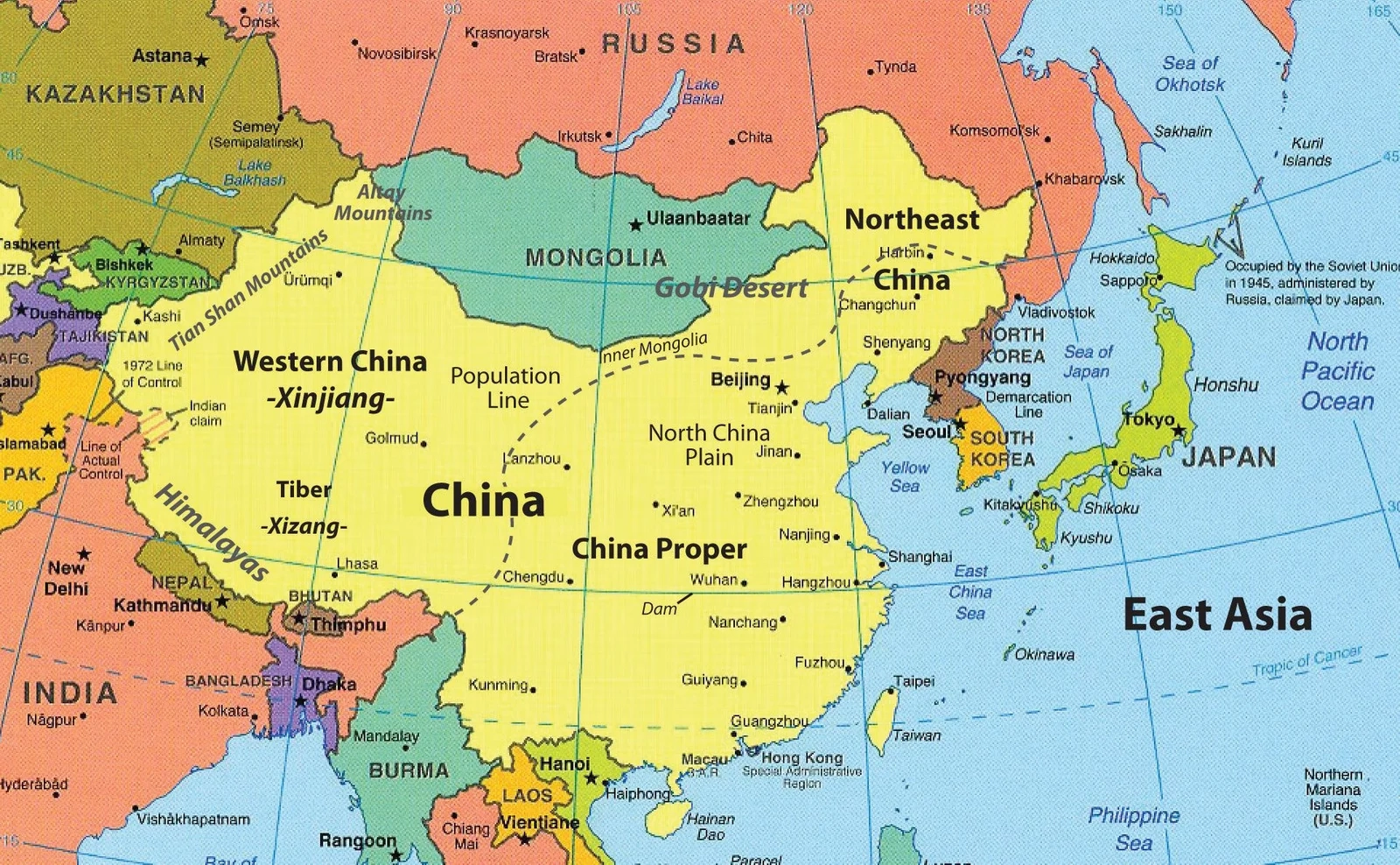 Large Printable Map Of North East Asia