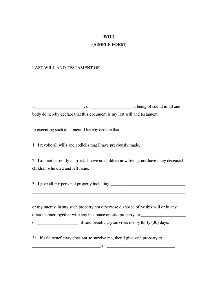 Printable Blank Will Form