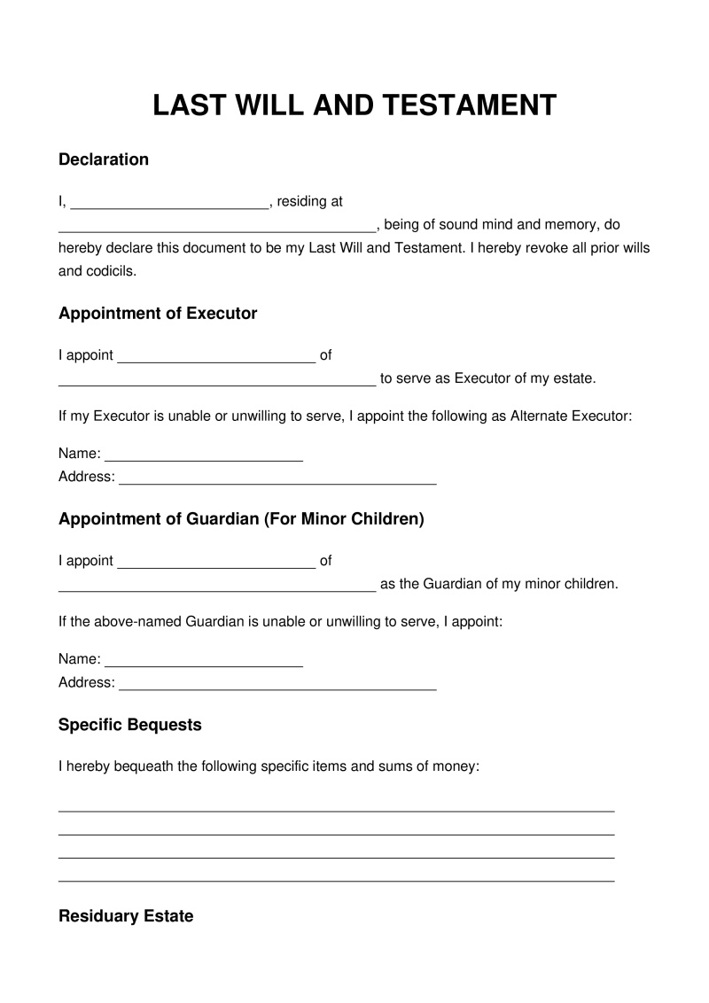Blank Printable Will Pdf