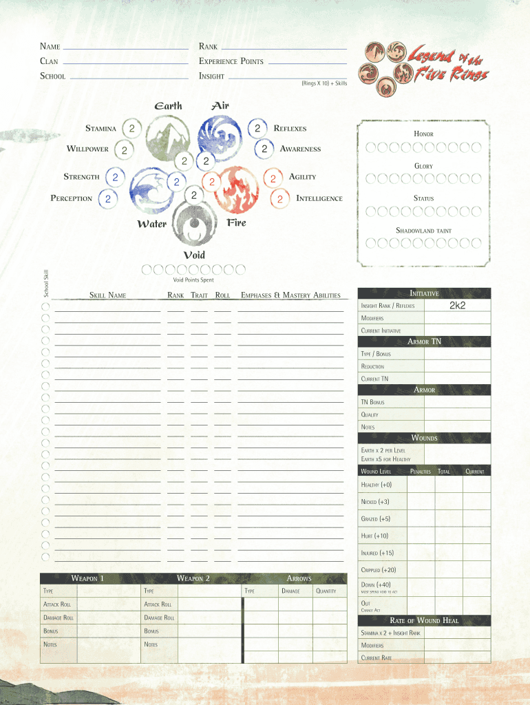 Legend Of Form Five Rings Character Sheet Fill Online Printable 