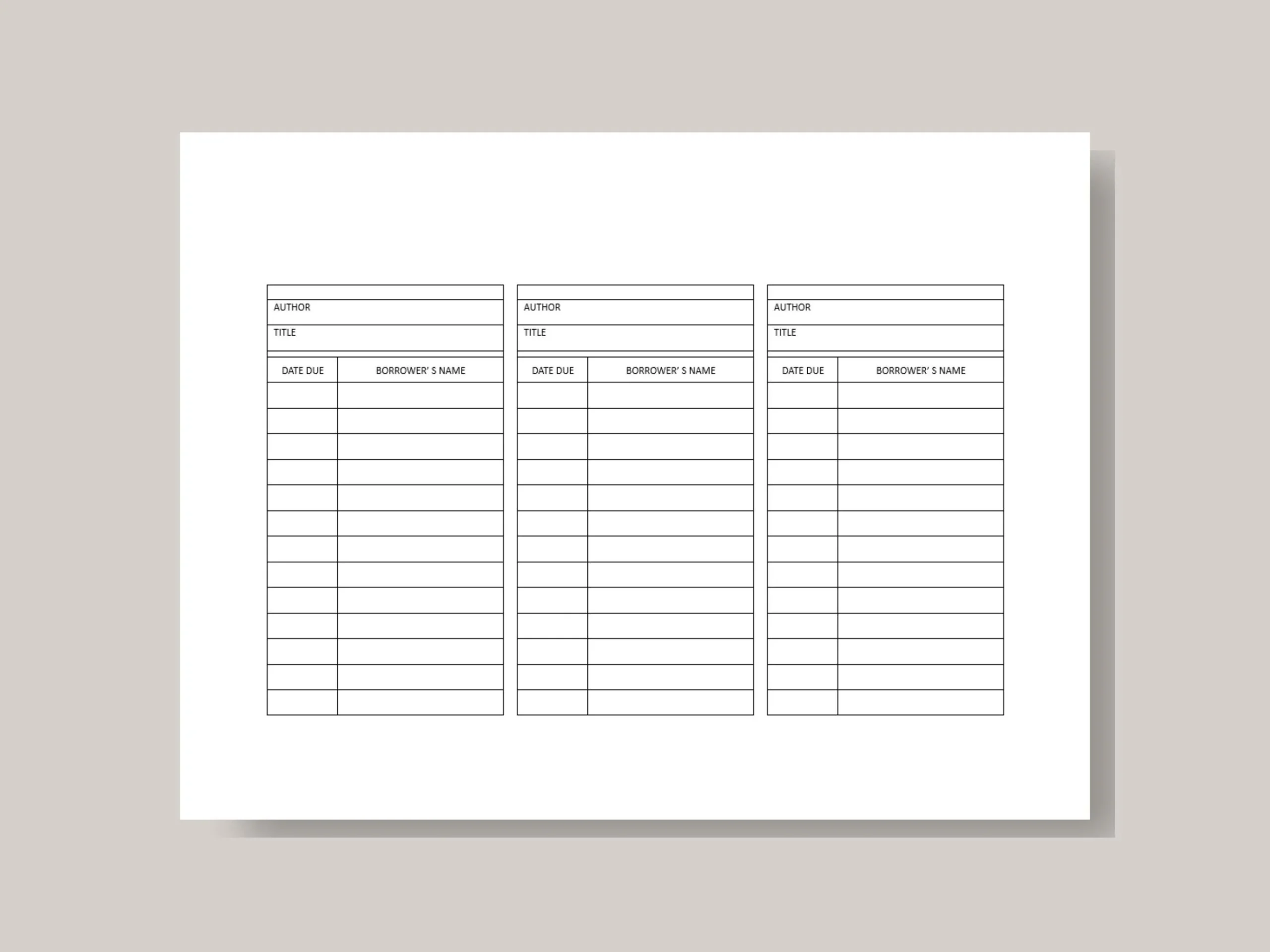 Library Due Printable Template Blank