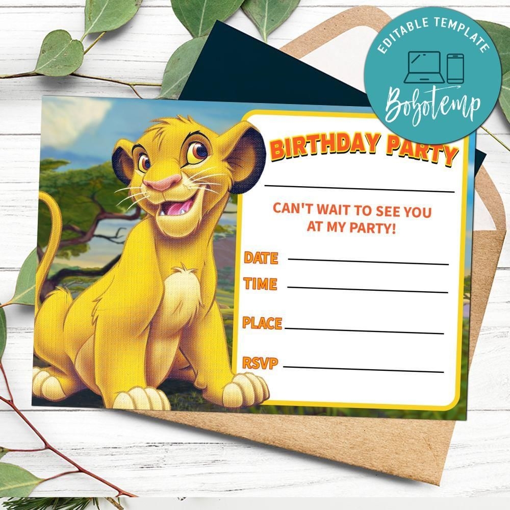 Lion King Fill In Blank Invitation Customizable Template DIY 