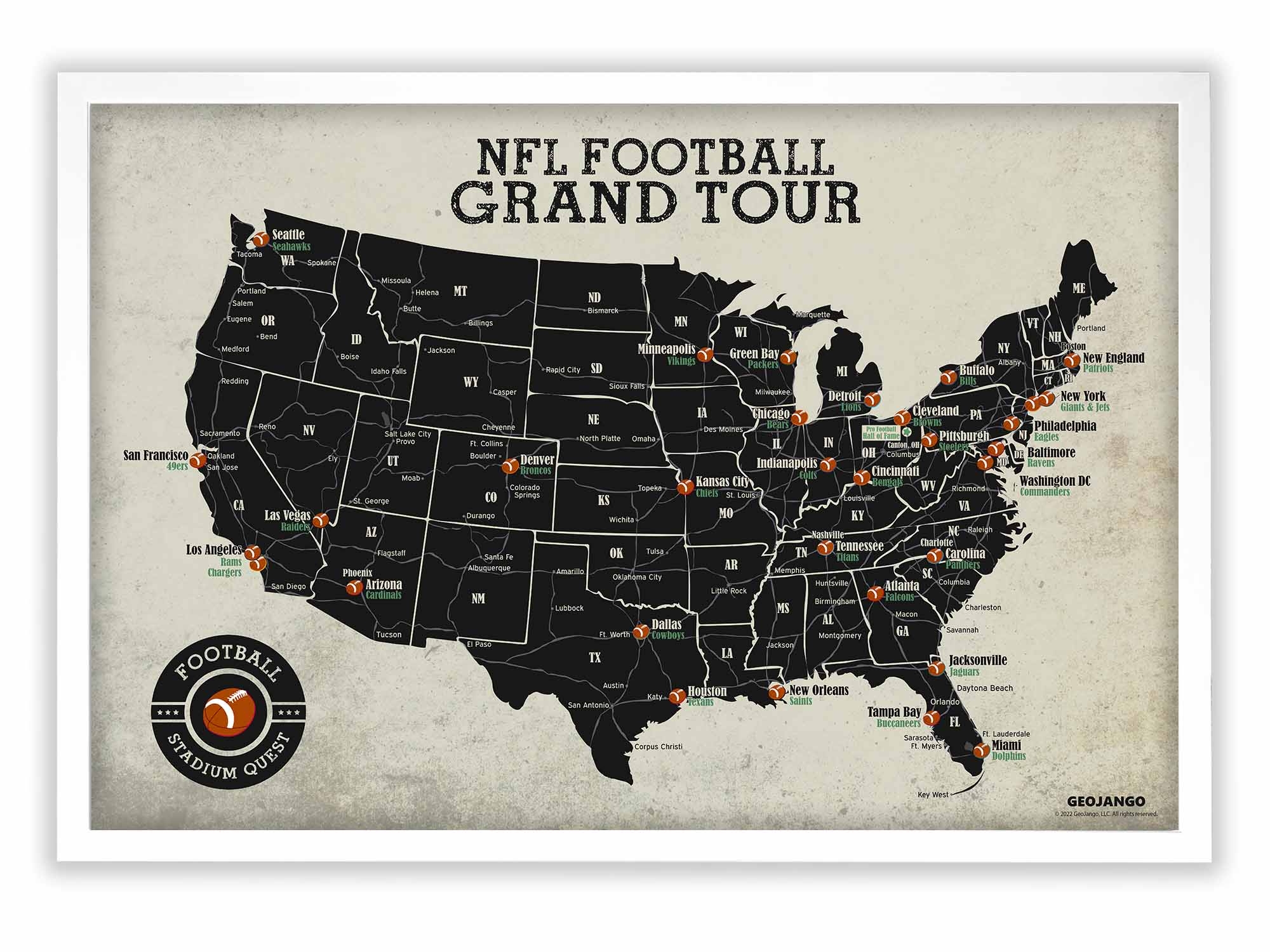 List Of NFL Teams amp Stadiums NFL Map 2024 GeoJango Maps