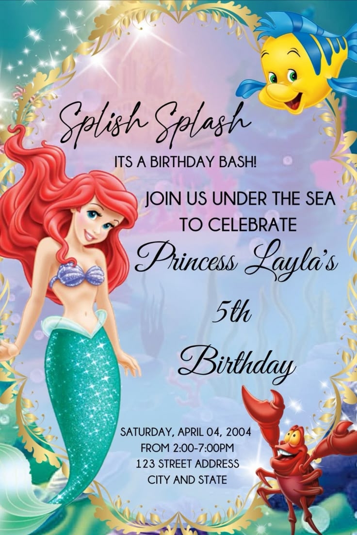 Little Mermaid Birthday Invitation Template Canva 1