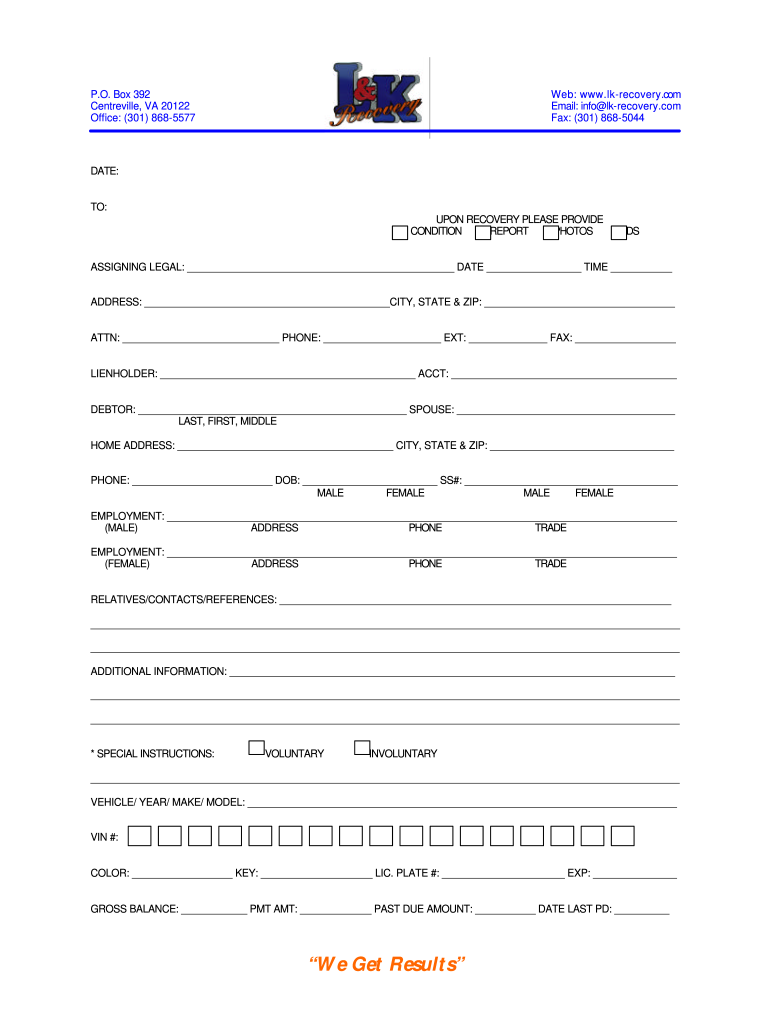 LK Bank Recovery Repossession Order Form Fill Online Printable 
