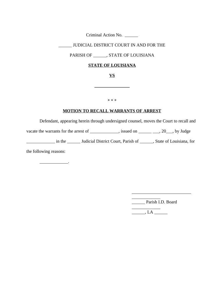 Louisiana Active Warrants Pre built Template AirSlate SignNow