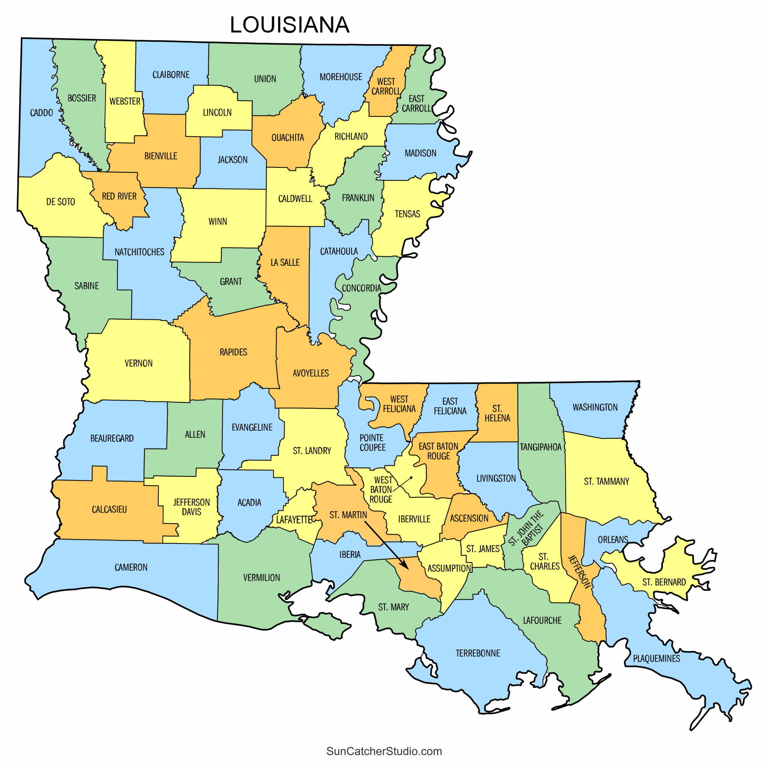 Printable Louisiana Parish Map Blank