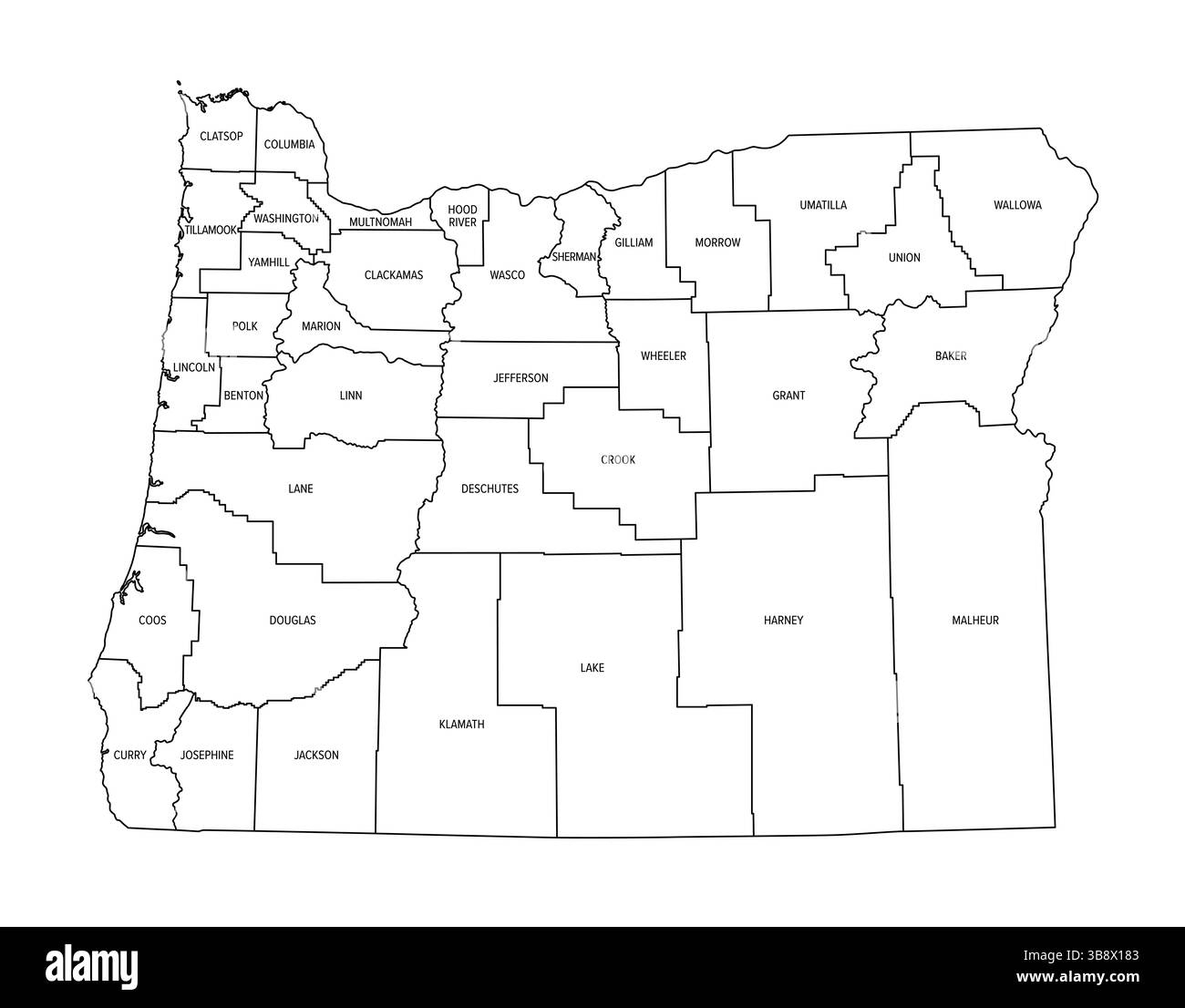 Map Of Pacific Northwest States Black And White Stock Photos 
