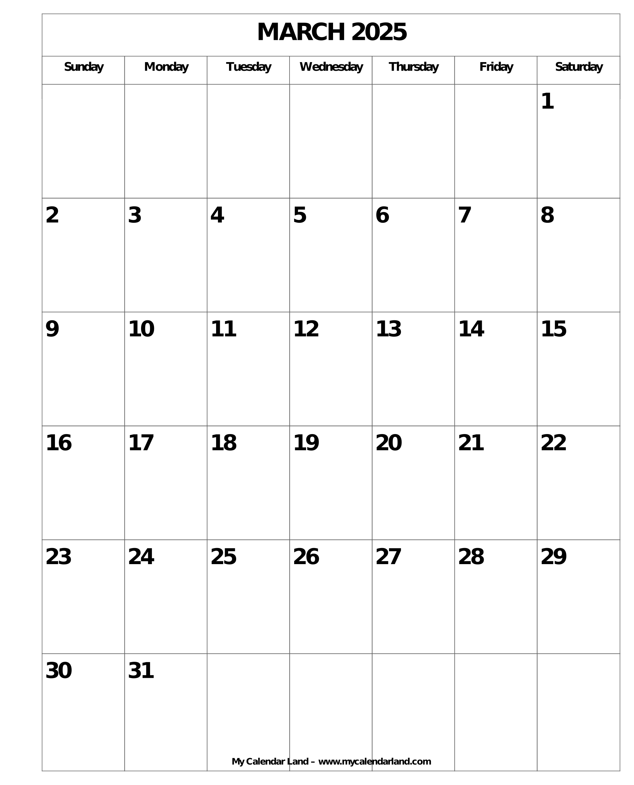 Blank Printable Calendars March