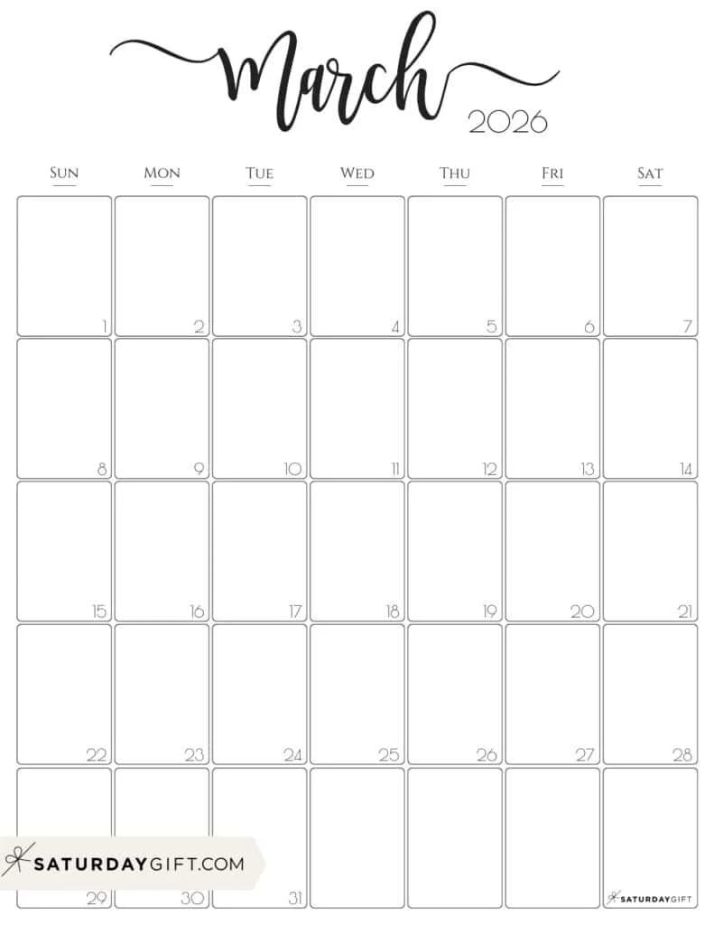 Printable Blank Calendar 2026 March
