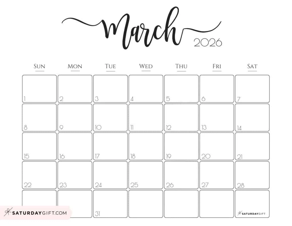 March 2026 Calendars 23 Cute Free Printable PDFs By SaturdayGift