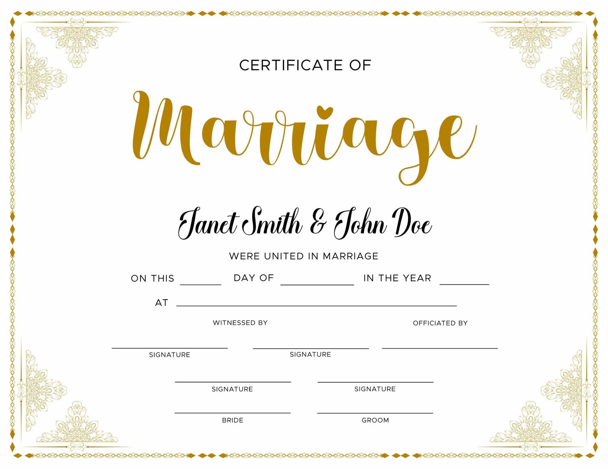 Blank Printable Marriage Certificate