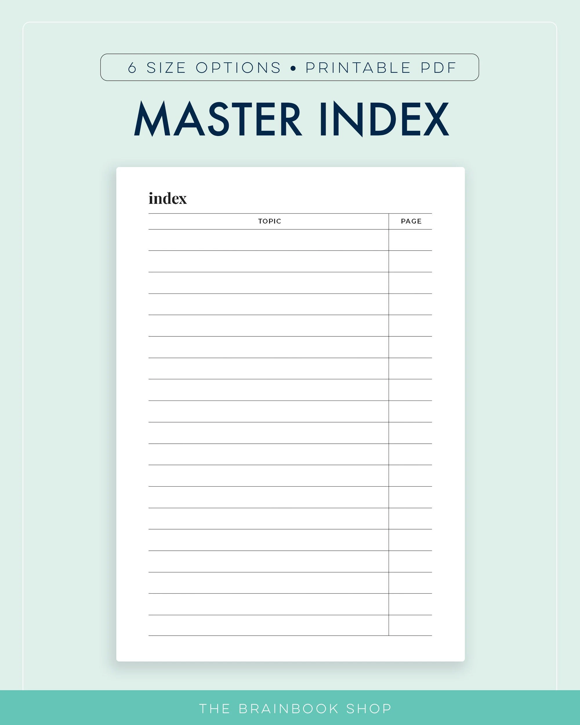 Master Index Printable Bullet Journal Index Indexseite 