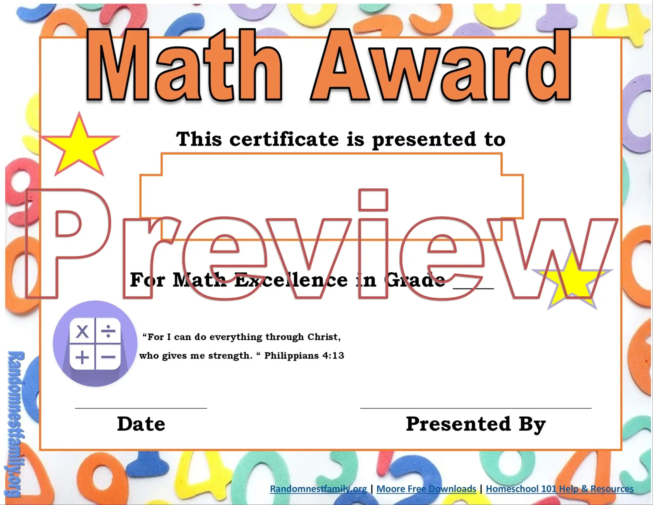 Free Printable Blank Math Awards