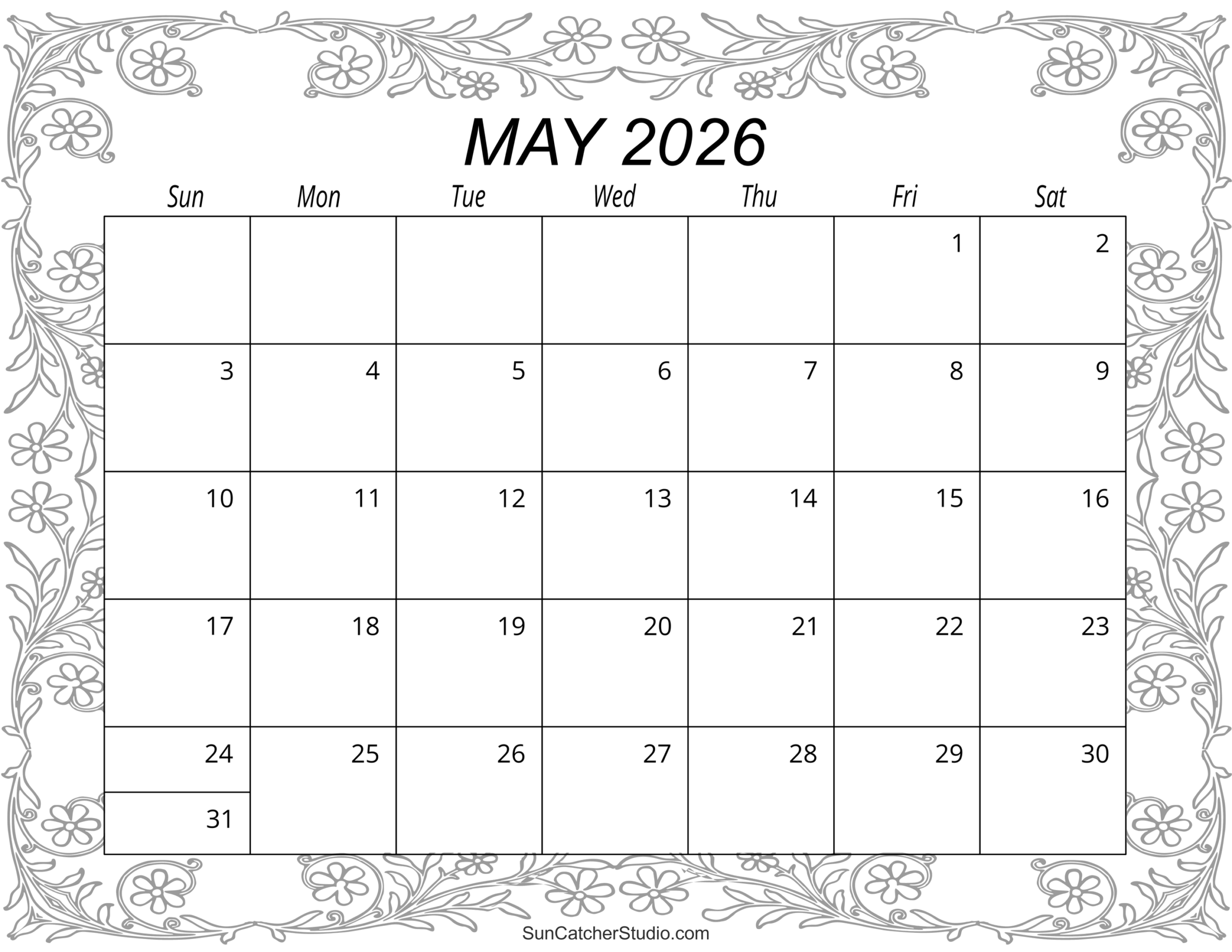 Blank Calendar Printable May 2026