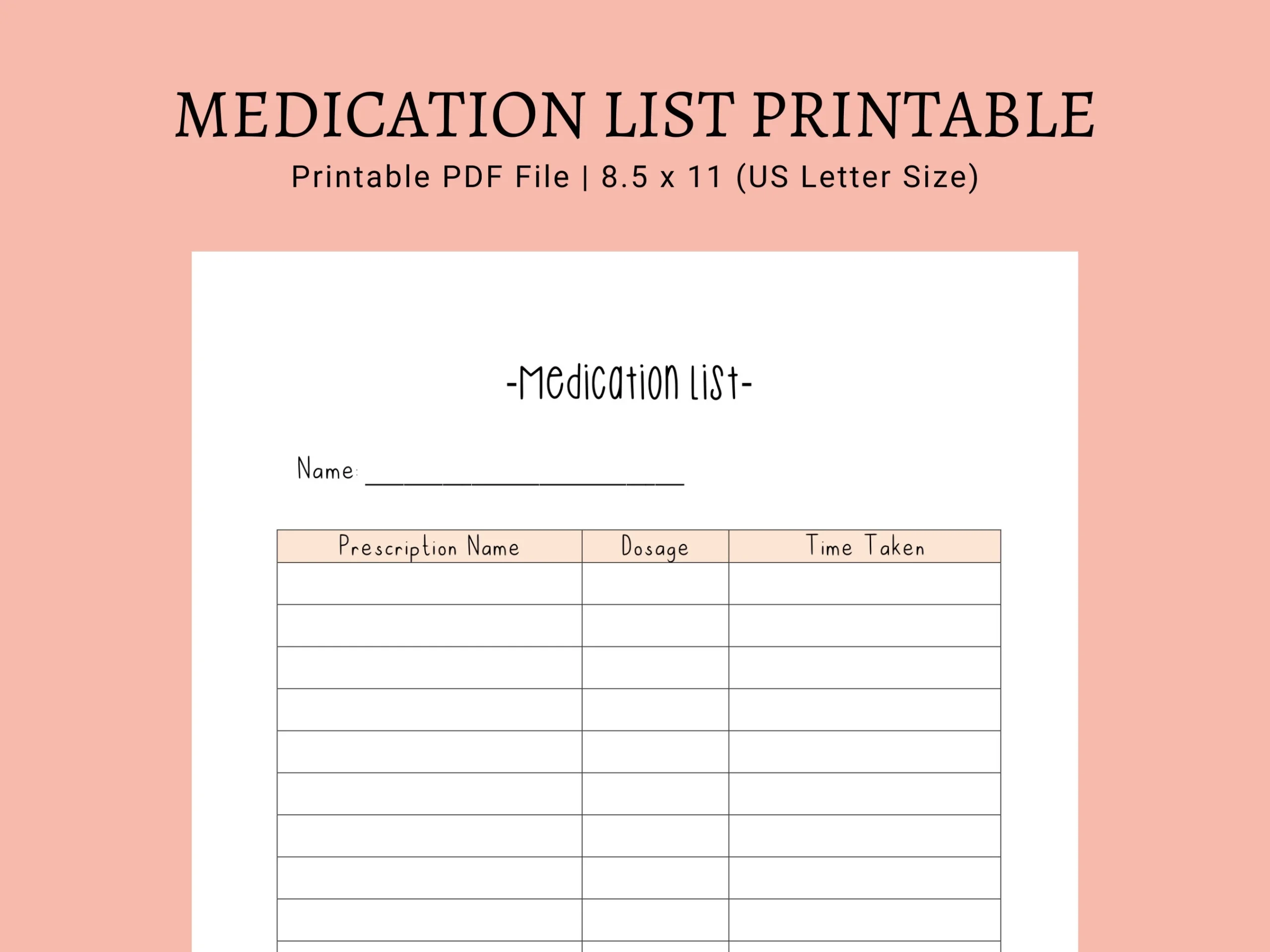 Blank Printable Medication List