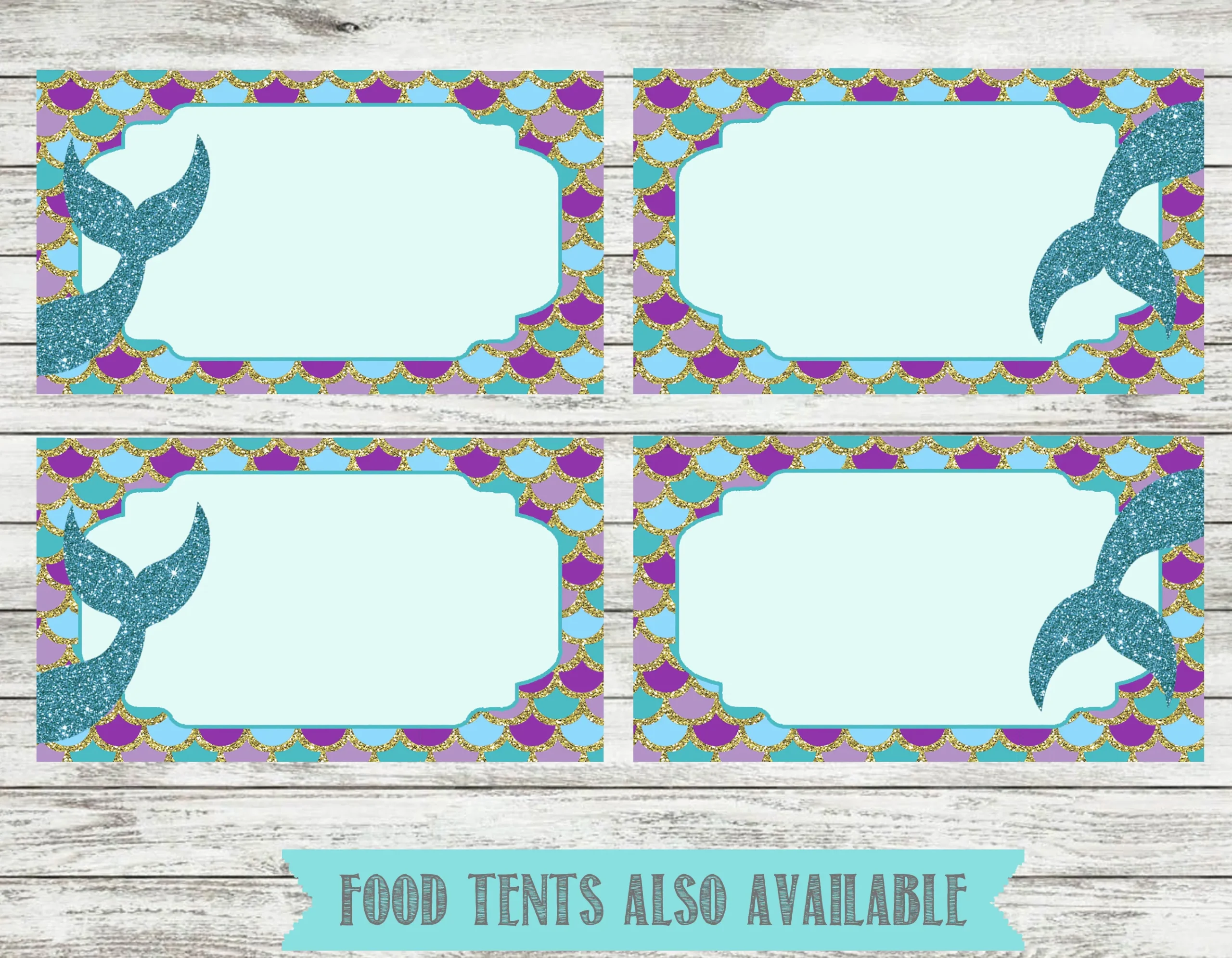 Mermaid Blank Food Tent Cards Labels Blank Place Cards Mermaid 