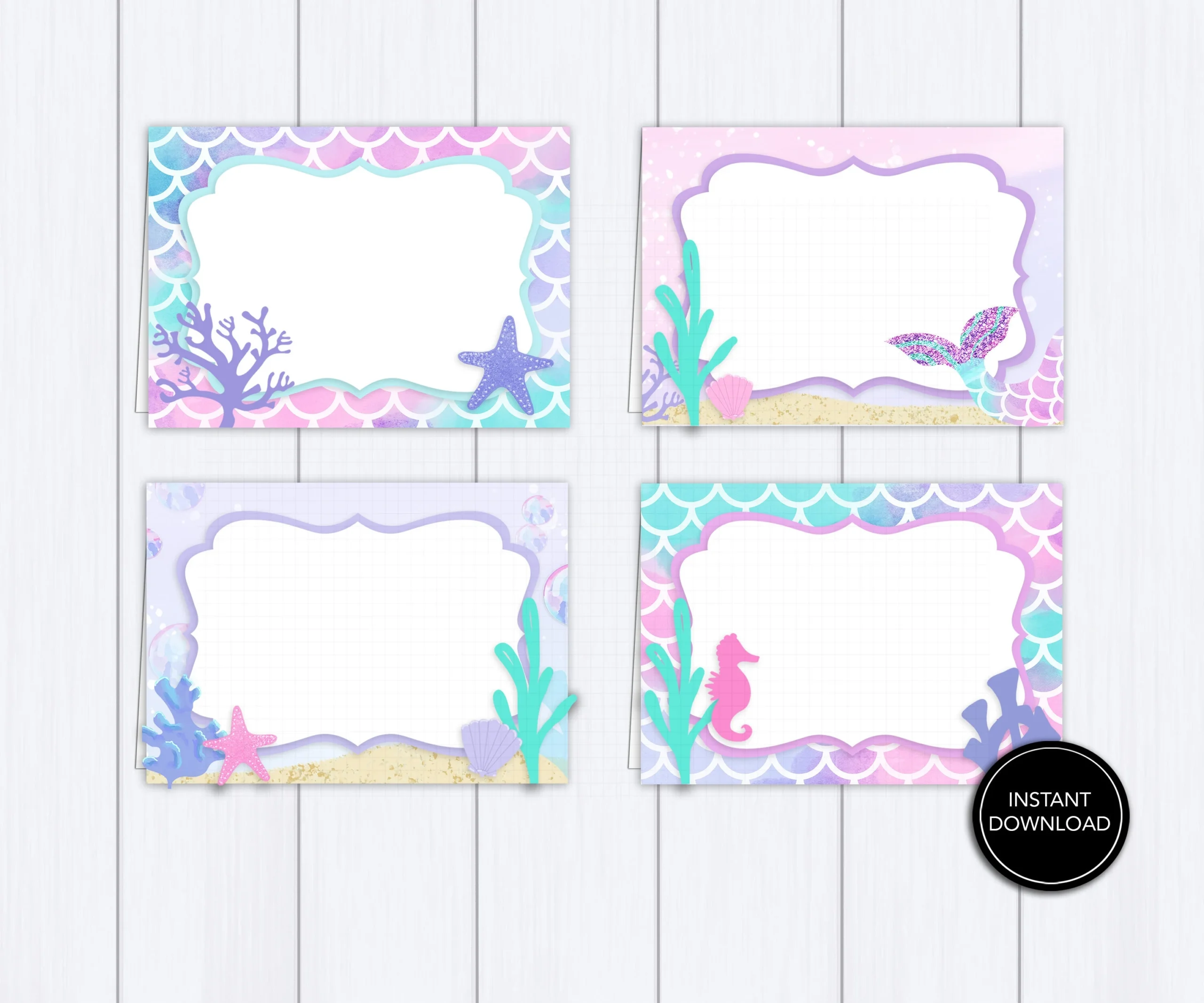 Mermaid Tent Cards Printable MERMAID FOOD CARDS Mermaid Party 