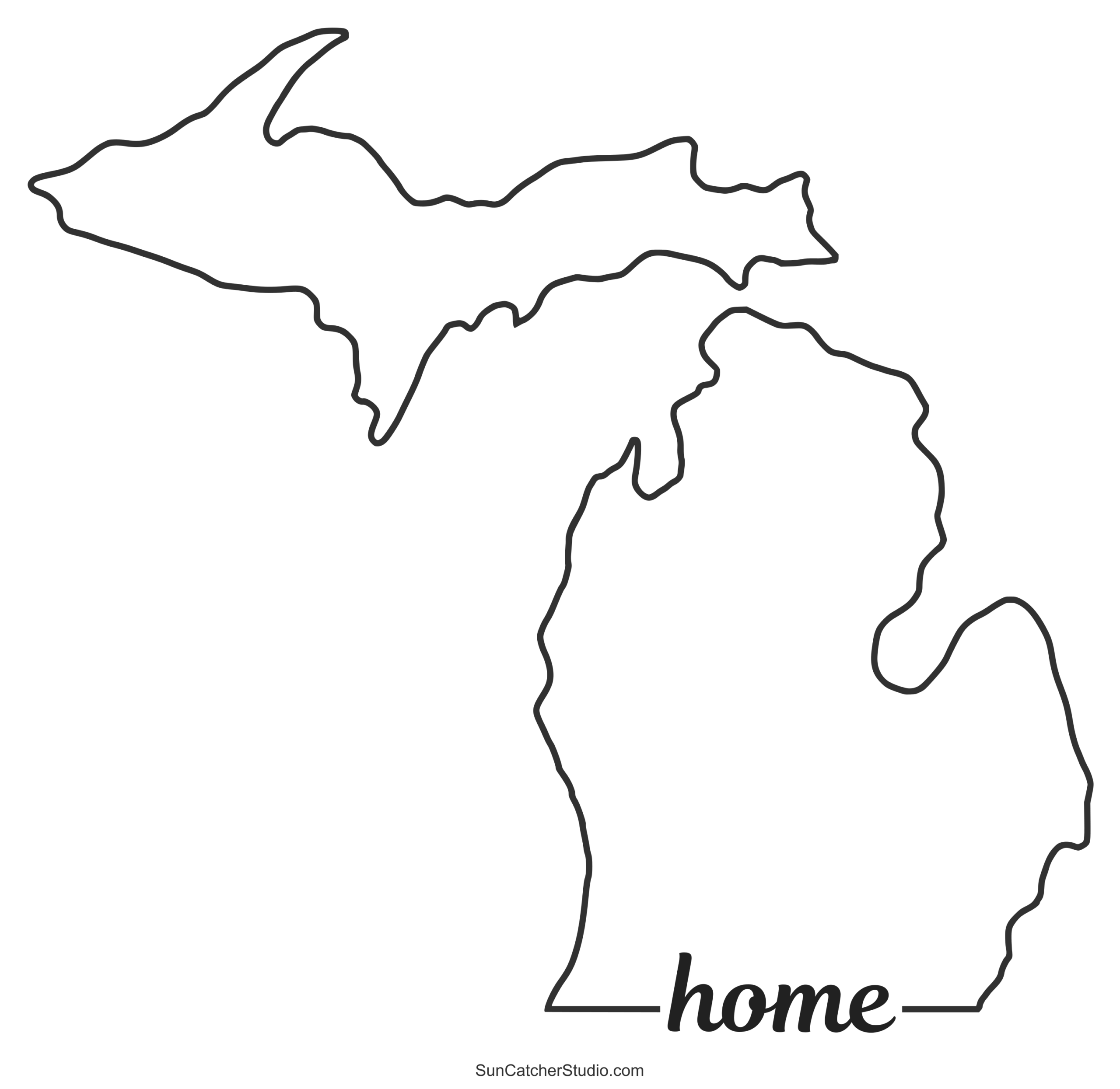 Michigan Map Outline Printable State Shape Stencil Pattern 