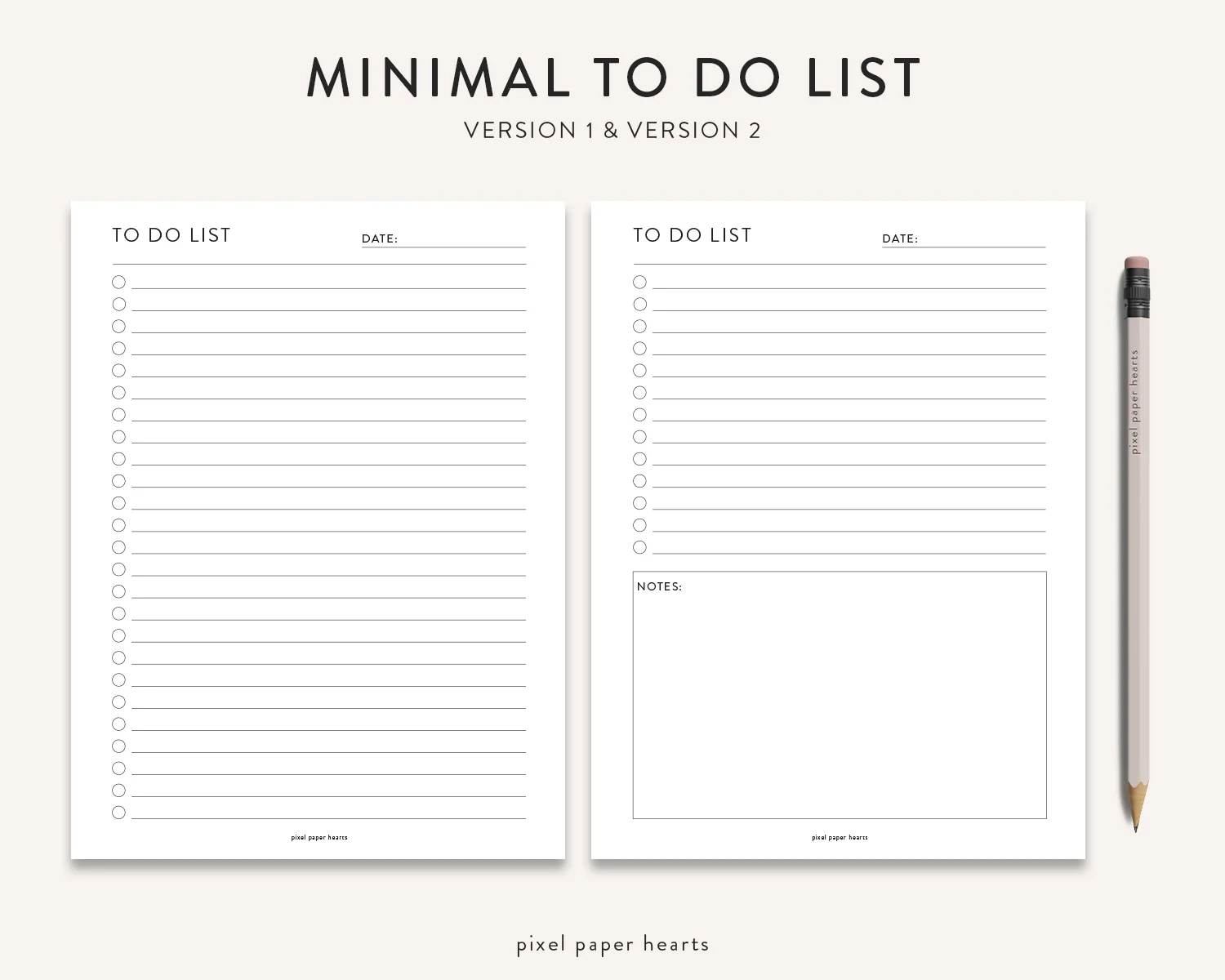 Minimal To Do List Printable Template Pixel Paper Hearts