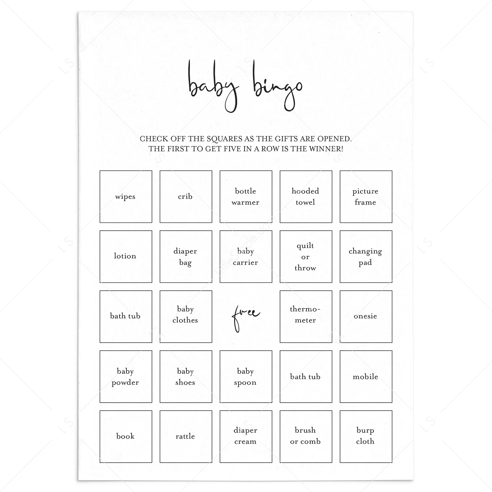 Minimalist Baby Bingo 30 Pre Filled And Blank Cards Printable