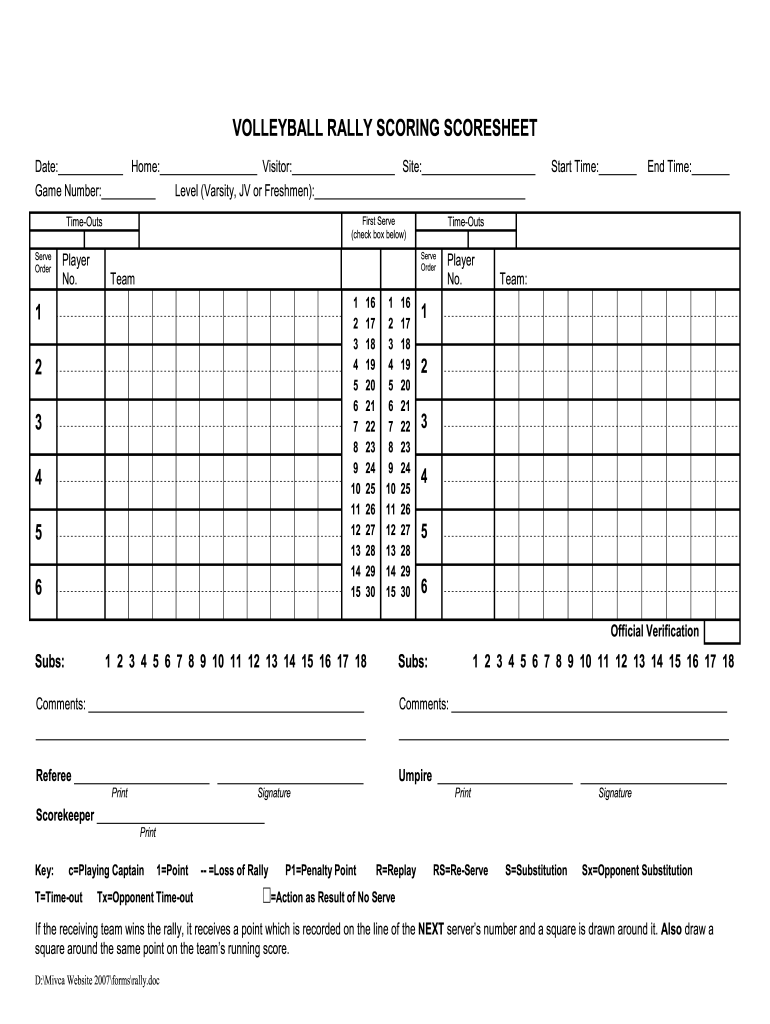 MIVCA Volleyball Rally Scoring Scoresheet Form Fill Online 