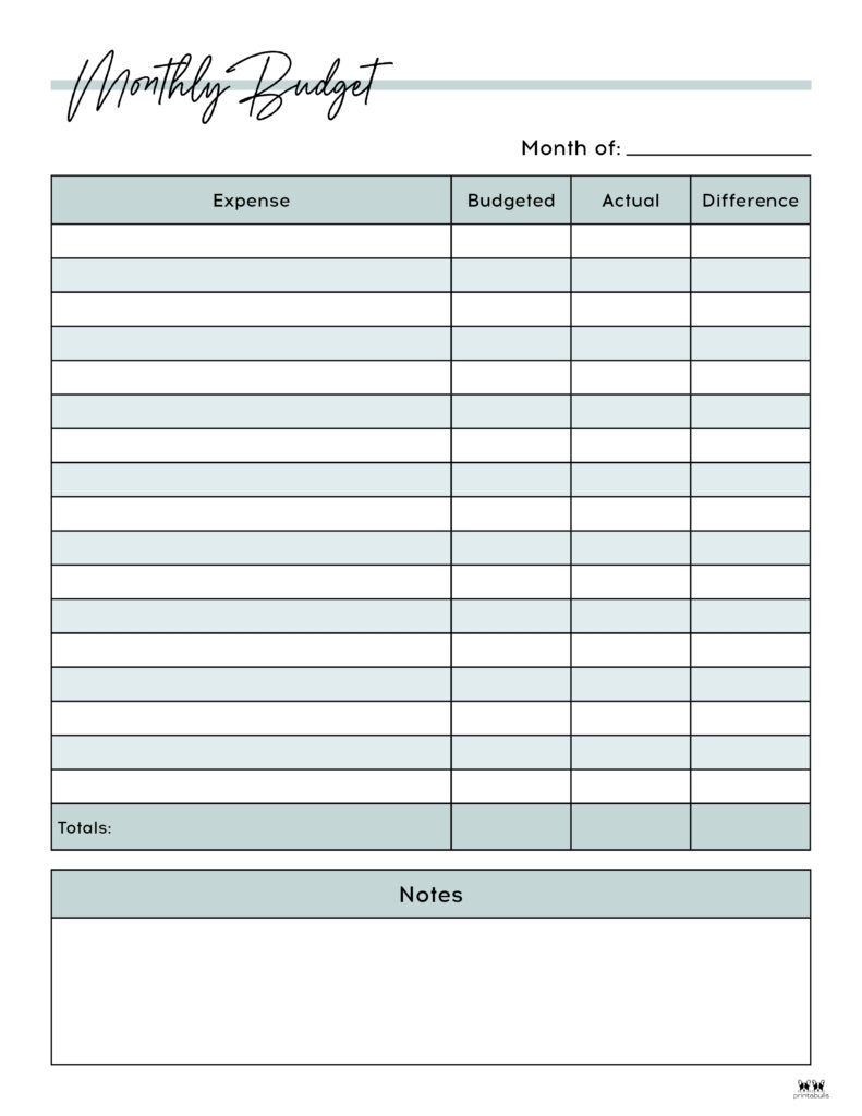 Printable Blank Monthly Budget Sheet