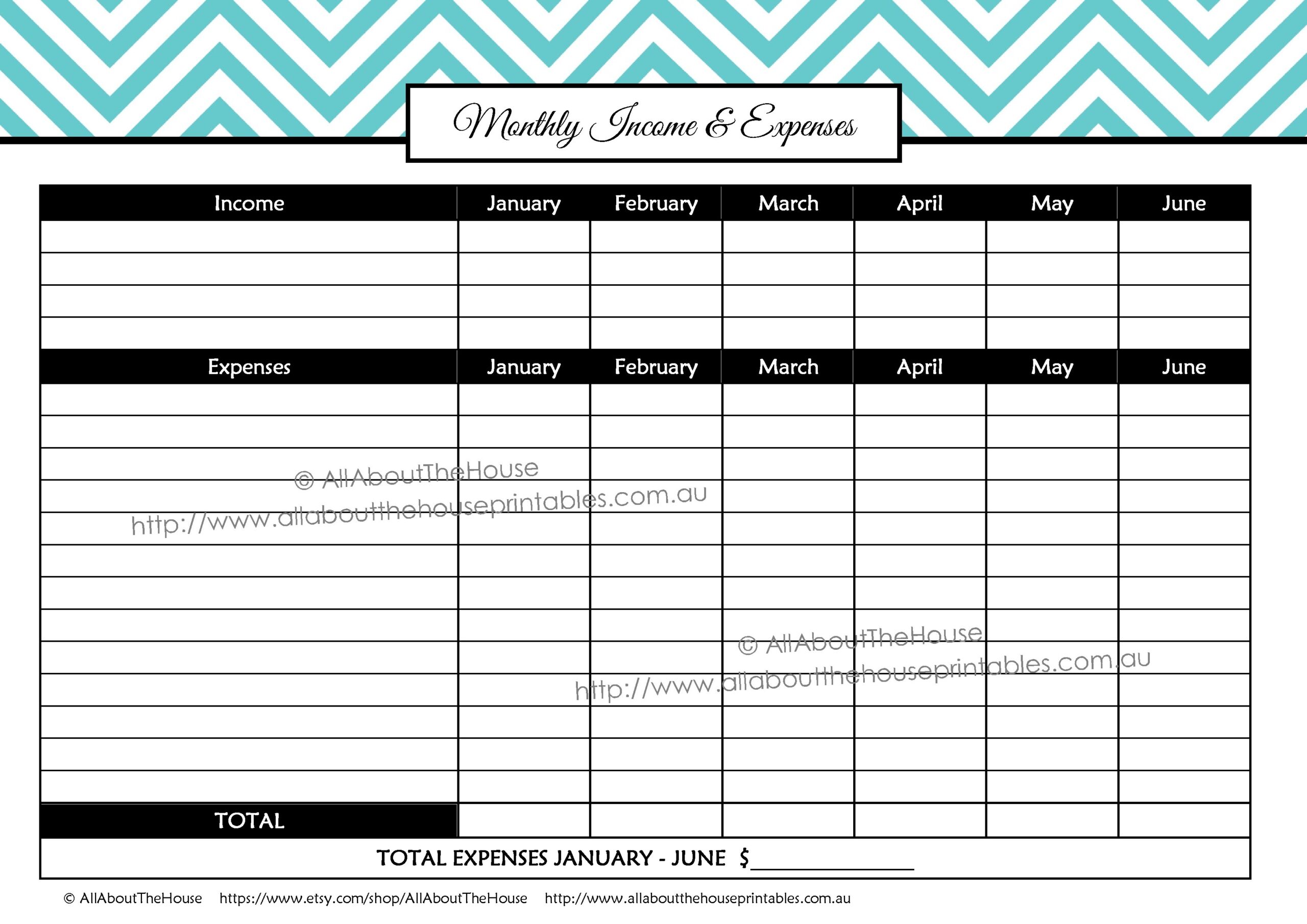 Blank Printable Income Expense Worksheet