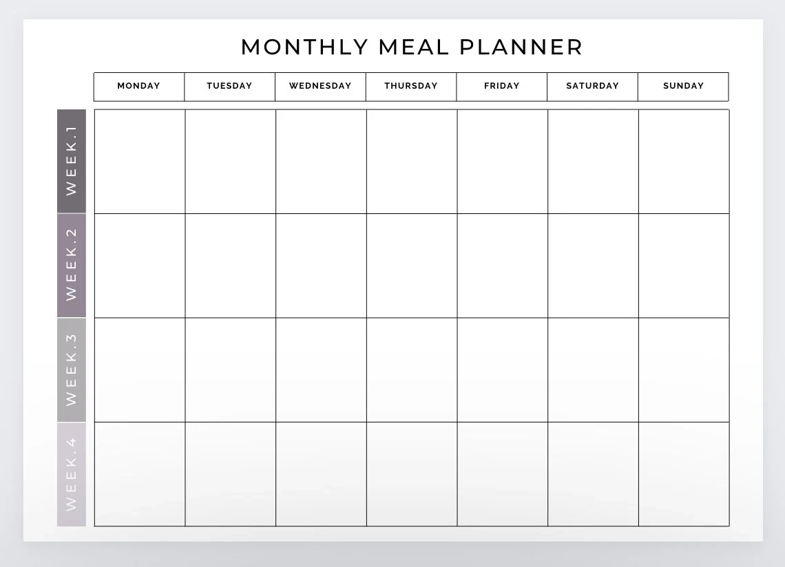 Monthly Meal Planner Weekly Menu Grocery List Kitchen Inventory 