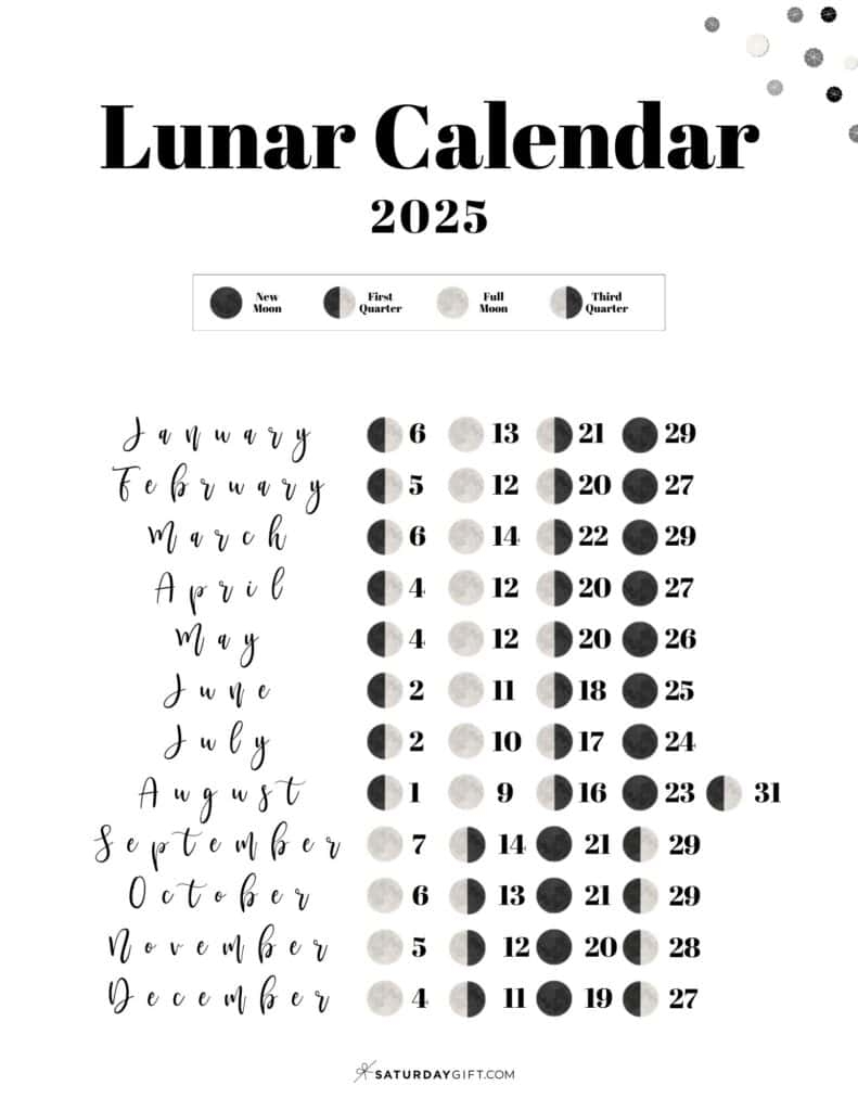 Moon Phase Calendar 12 Cute amp Free Printable 2025 Lunar Calendars