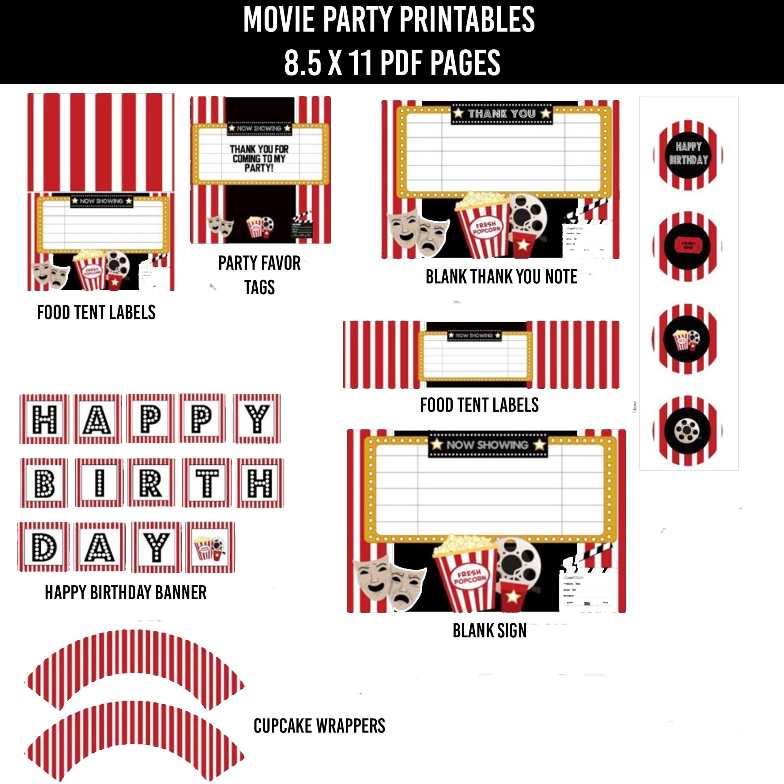Movie Birthday Party Movie Party Package Movie Party Printable 