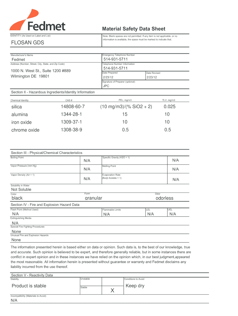 Free Printable Blank Msds Sheets