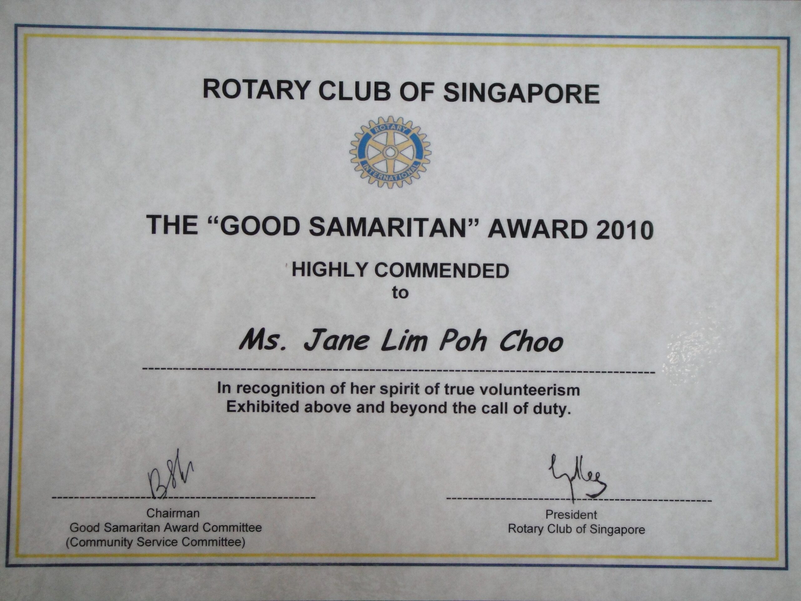 My Sharing With All Of You THE GOOD SAMARITAN AWARD 2010 