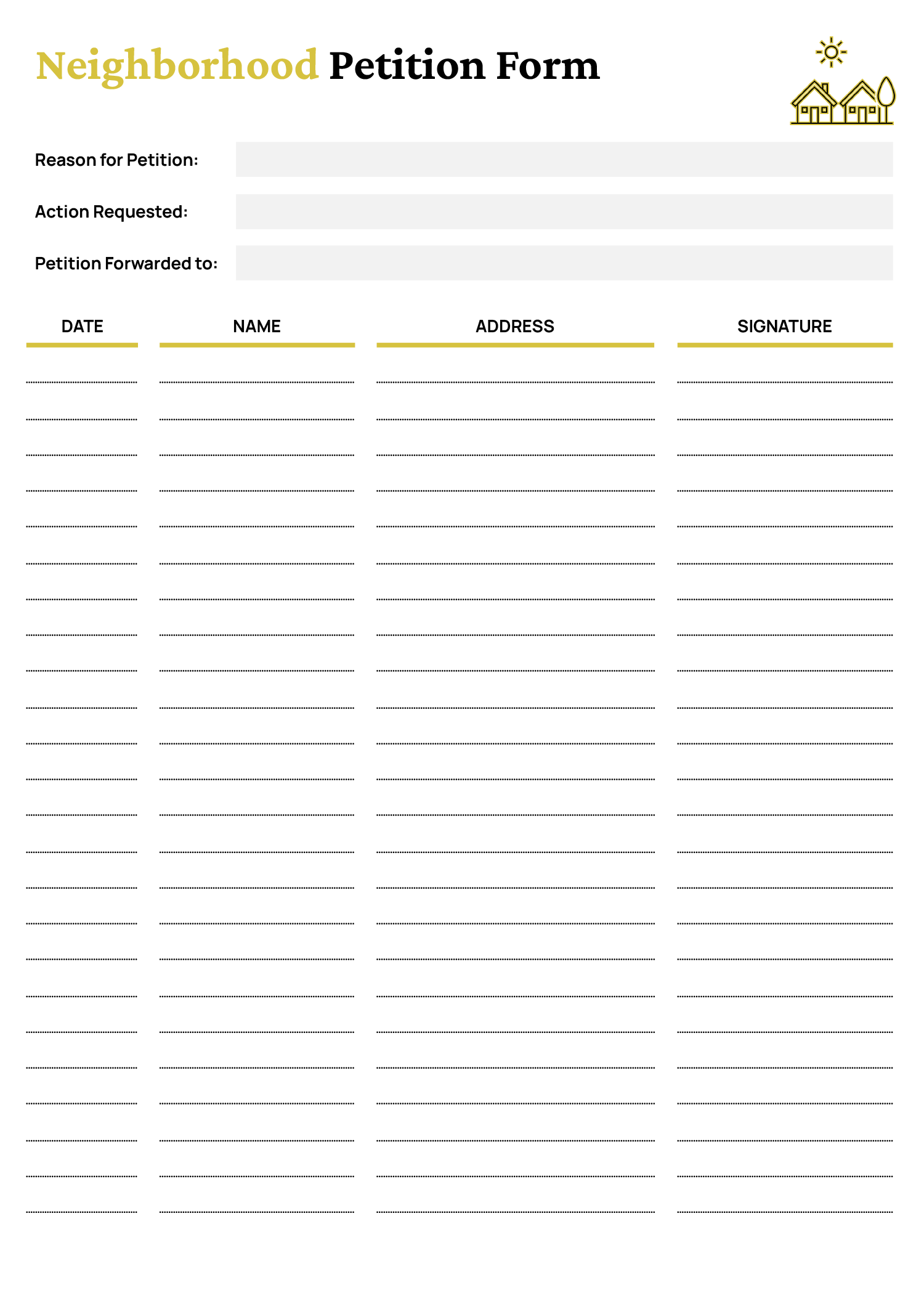 Neighborhood Petition Form Template Google Docs Word Highfile