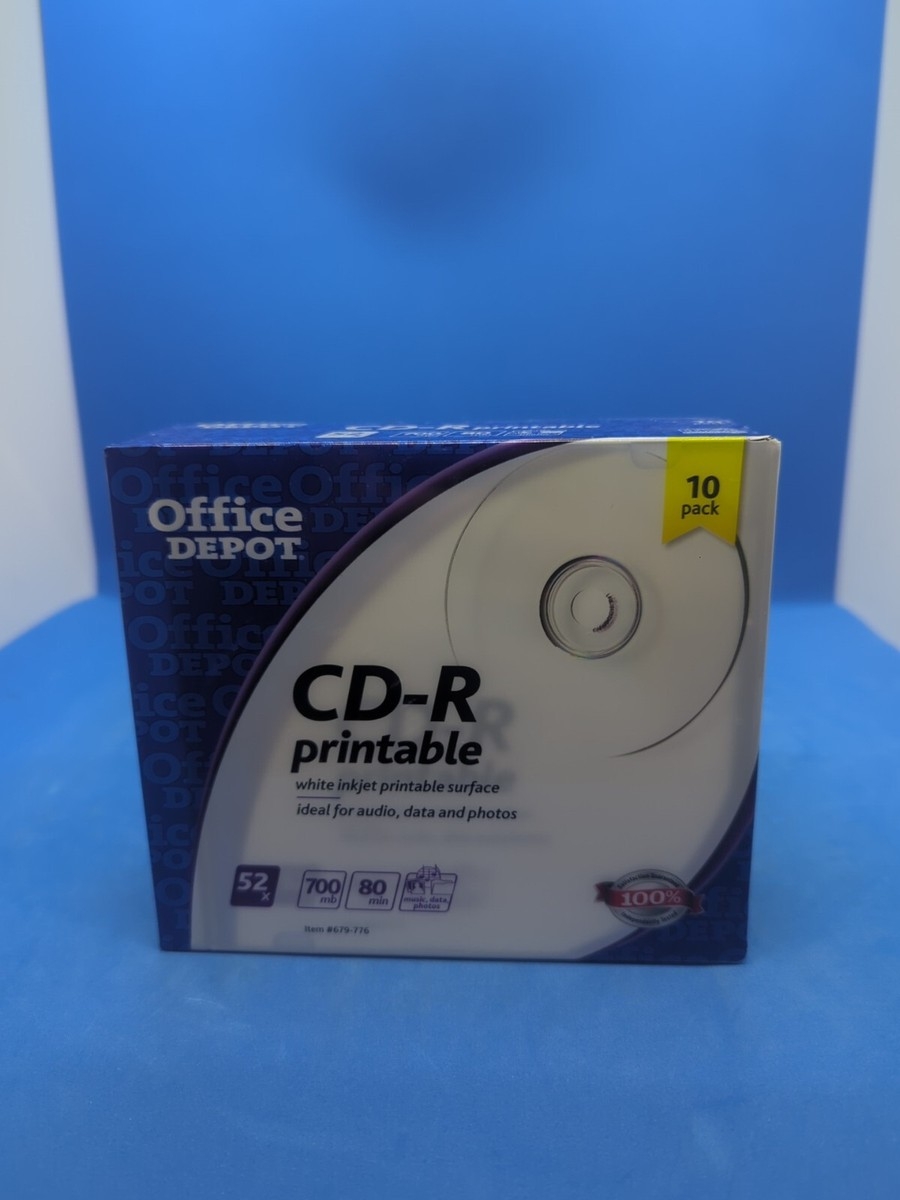 NEW 10 Pk Office Depot Blank CD R Media 52X 700mb 80 Min White 
