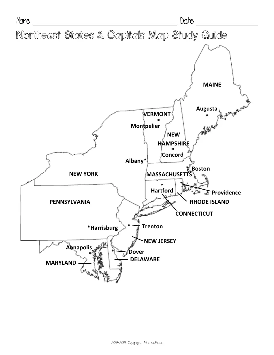 Printable Blank Northeast Region Map
