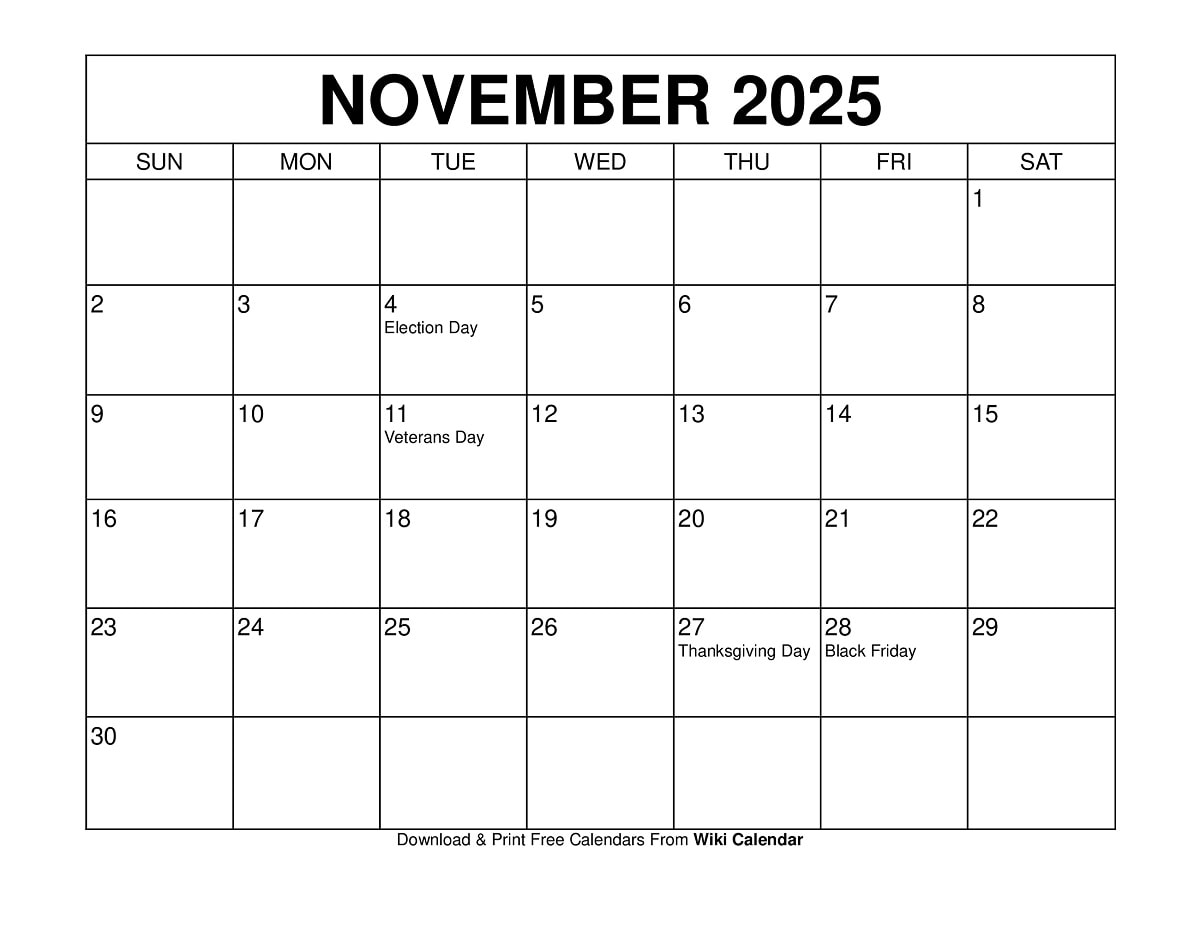 November 2025 Calendar Printable Templates amp More