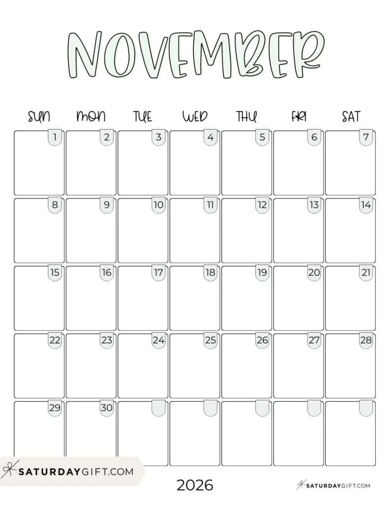 november 2026 calendars 23 cute free printable pdfs by saturdaygift
