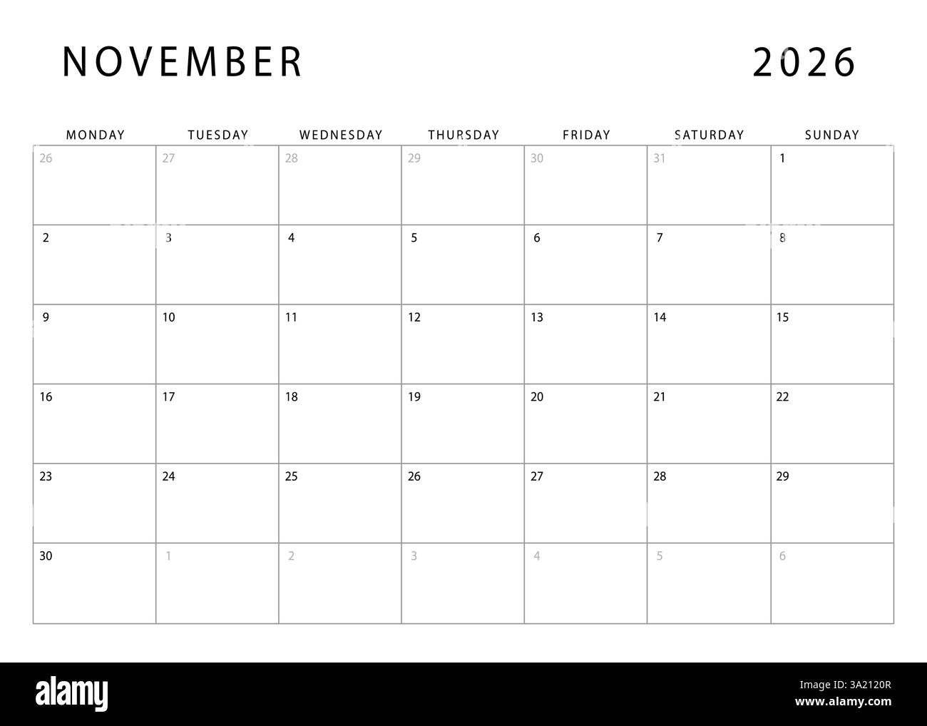 November Kalender Schwarzwei Stockfotos Und bilder Alamy