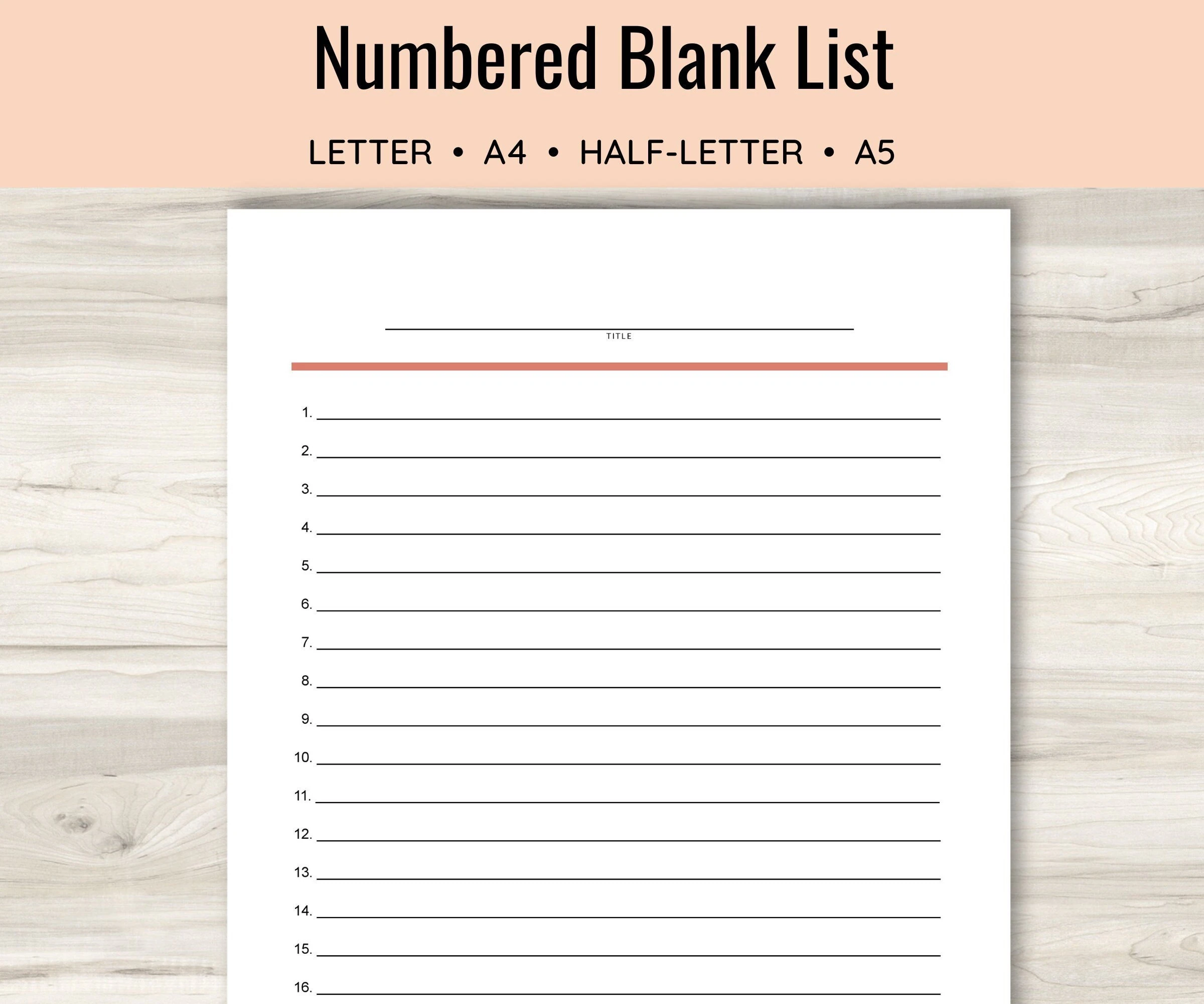 Numbered Blank List Simple List Template Printable List Lined 