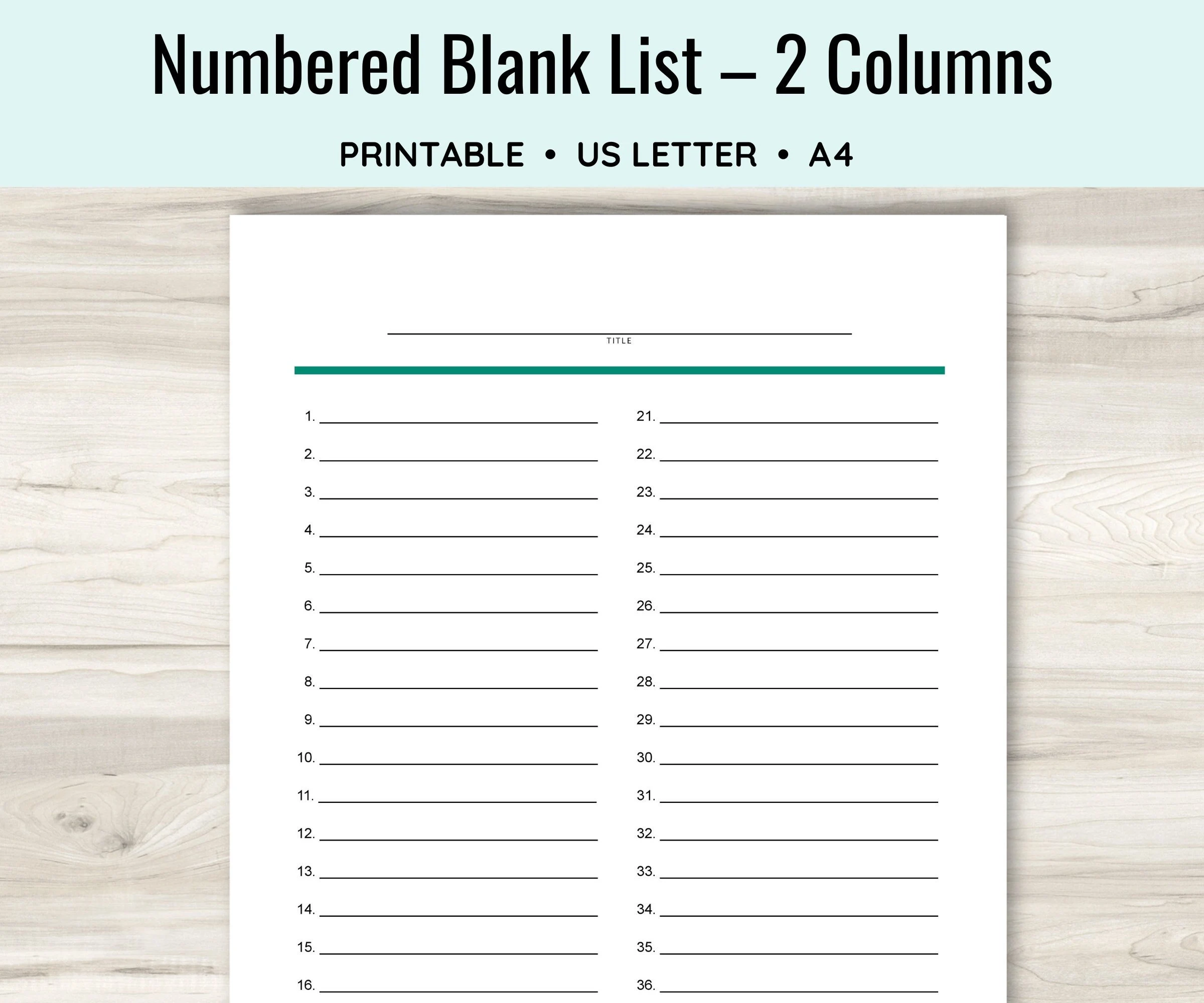 Blank Numbered List Printable