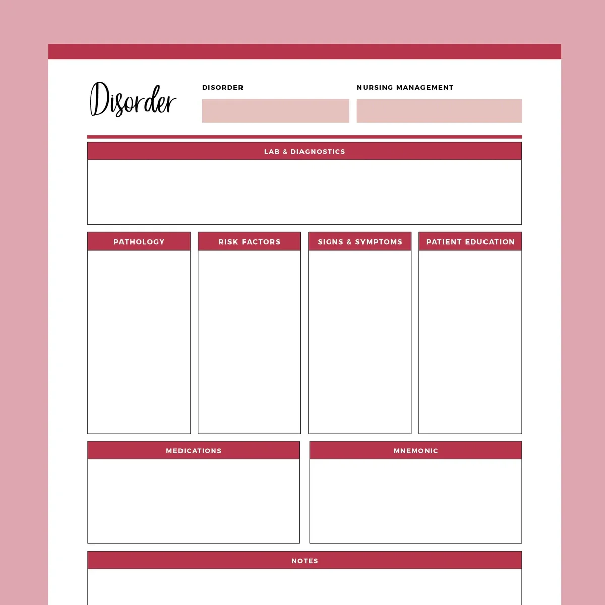 Nursing Disorder Template Printable Instant Download PDF Plan 