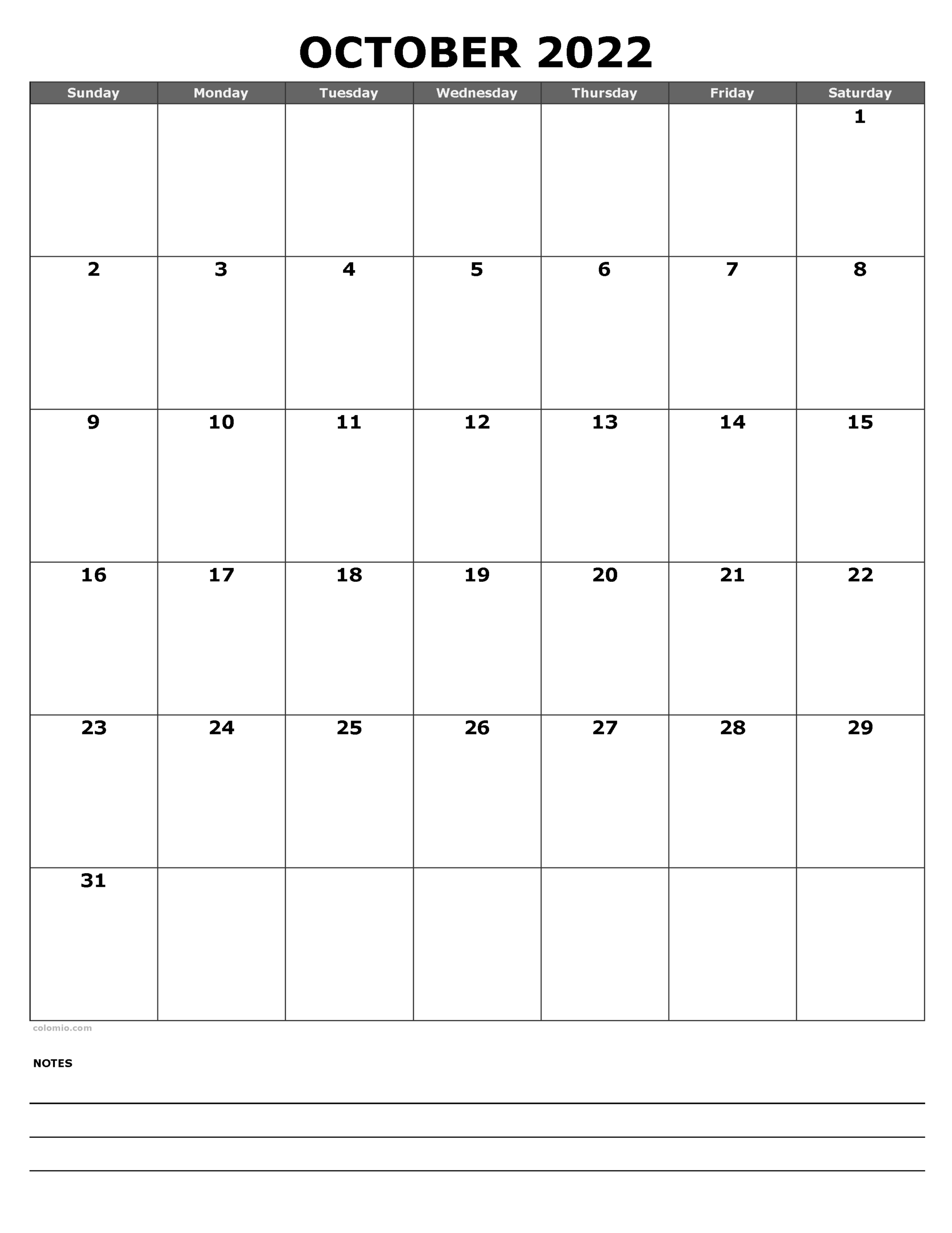 Blank Ocotber Printable Calendars